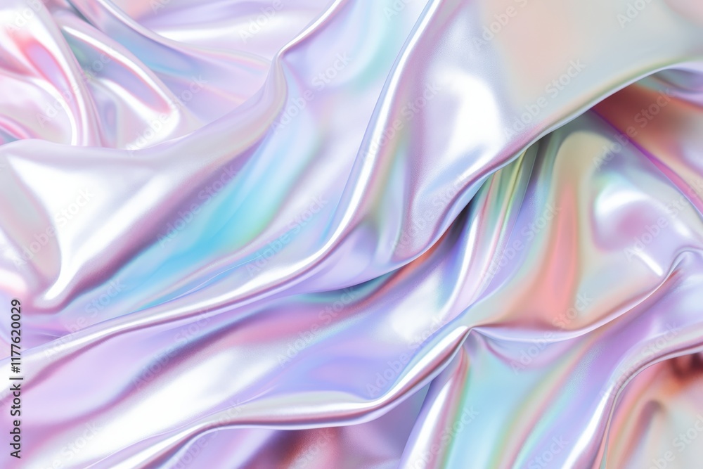 Obraz premium Flowing iridescent silk fabric close-up studio textile texture soft light artistic view