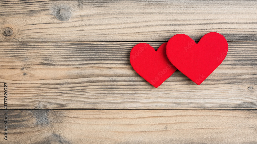 Love Notes on Rustic Wood: A pair of vibrant red hearts, nestled together on a weathered wooden background, create a simple yet heartfelt scene. Perfect for Valentine's Day, anniversaries. Love Notes on Rustic Wood: A pair of vibrant red hearts, nestled together on a weathered wooden background, create a simple yet heartfelt scene. Perfect for Valentine's Day, anniversaries.