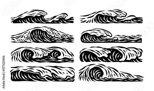 Hand drawn ocean waves vector tides.