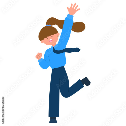 happy office woman jumping in joy flat vector illustration