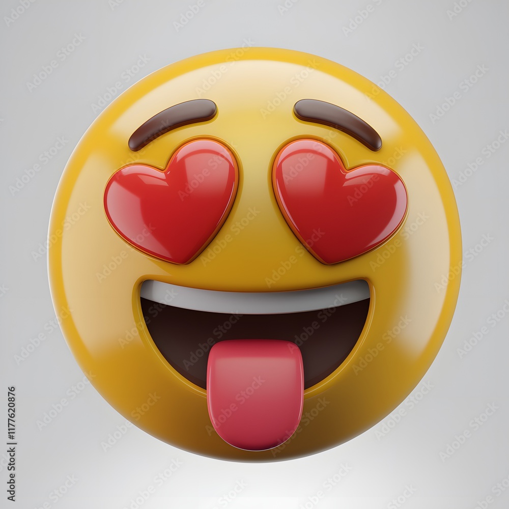 Yellow Emoji Face with Heart Eyes on White Background. Yellow Emoji Face with Heart Eyes on White Background.
