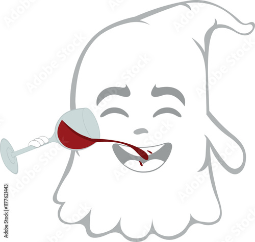 vector illustration character ghost cartoon, drinking a glass of wine beverage