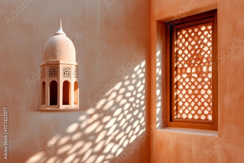 A photo of a traditional Emirati wind tower (Barjeel) in the Al Fahidi Historical District, Dubai photo