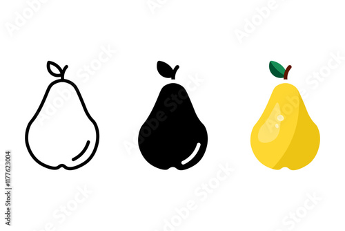 Pear fruit color icon. Yellow pear symbol. Fresh rand ripe fruit sign. Nature pictogram.