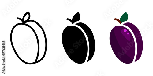 Plum fruit color icon. Purple juicy plum symbol. Fresh rand ripe fruit sign. Summer pictogram.