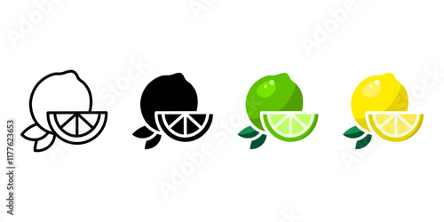 Lemon yellow color icon. Lime green symbol. Exotic and tropical citrus illustration. Fresh sour fruit pictogram.