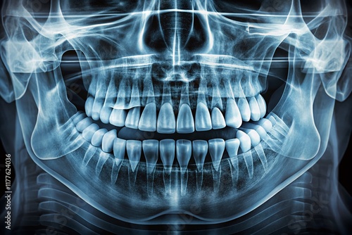 Wallpaper Mural Panoramic Dental X-Ray:  Detailed Teeth Image, Left-Aligned with Copy Space for Dentistry Marketing Torontodigital.ca
