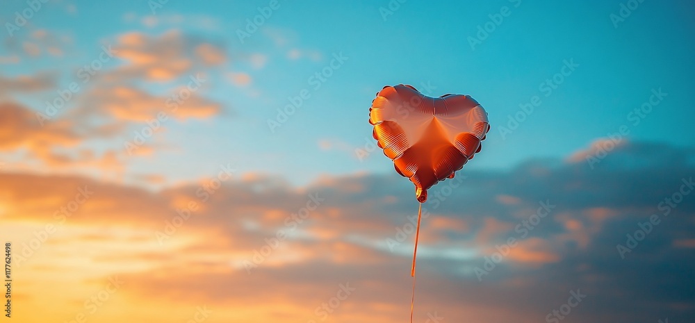 Fototapeta premium Heart balloon sunset sky romance love