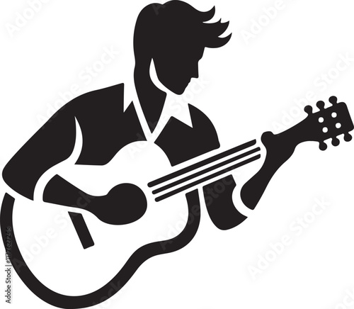 Silhouette of a Man Playing Acoustic Guitar Musical Instrument Illustration