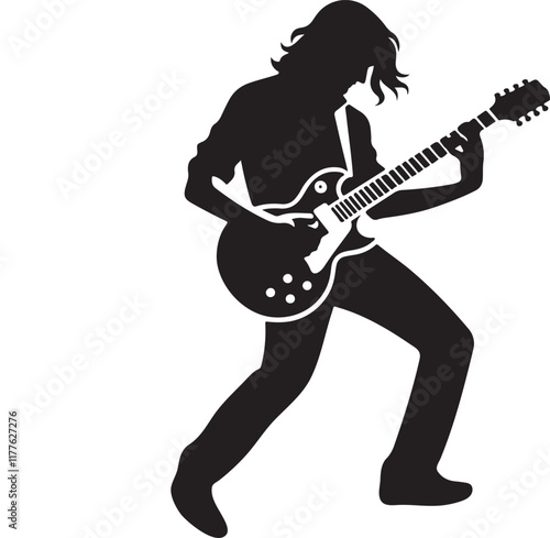 Energetic Guitarist Silhouette Illustration A Powerful Rock and Roll Image