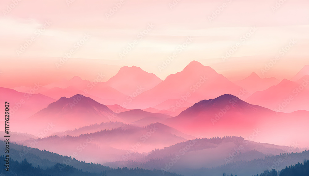 Obraz premium Pink Hues Over Misty Mountain Ranges