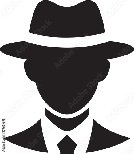 Silhouette of a Man in Suit and Fedora Hat Mysterious Person Illustration