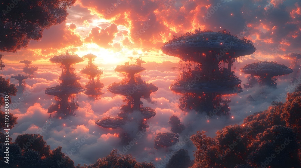 Colossal Fantastical Mushrooms Adrift Amidst Captivating Otherworldly Floating Islands Colossal Fantastical Mushrooms Adrift Amidst Captivating Otherworldly Floating Islands
