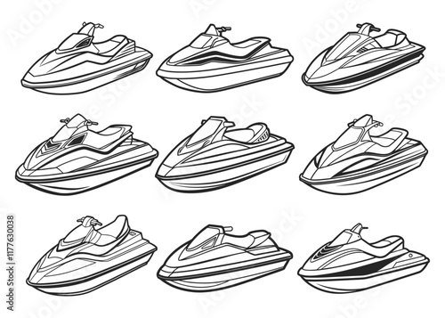 Jet ski line art style vector illustration isolated on white background.