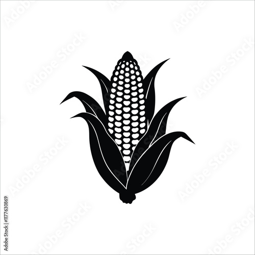 Simple Black and White Silhouette of an Ear of Corn