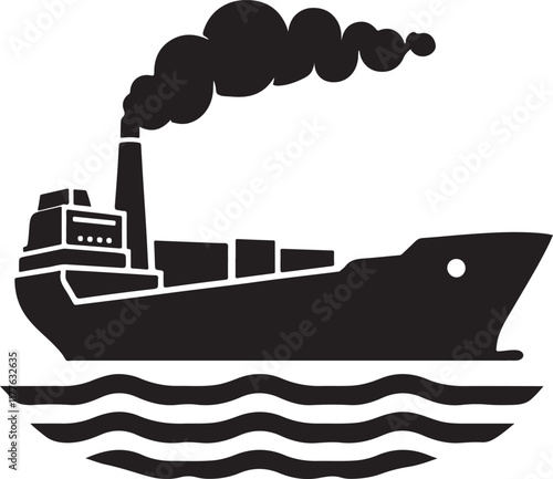 Cargo Ship Silhouette Ocean Vessel Maritime Transportation Illustration