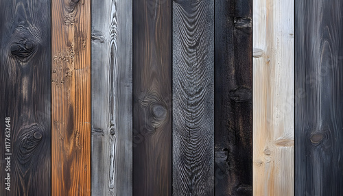 Varied Stained Wooden Planks Vertical Arrangement photo