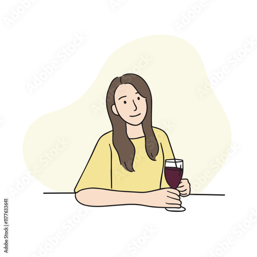 an illustration of a woman holding a wine glass