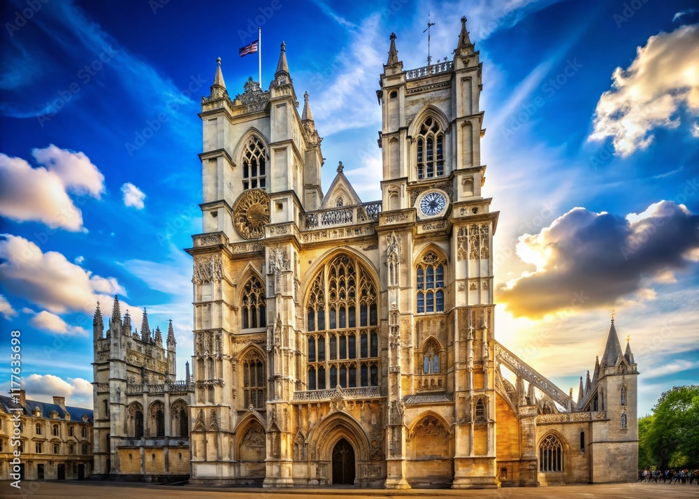 Obraz premium Panoramic View of Westminster Abbey, London - Majestic Facade and Iconic Architecture