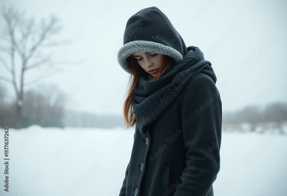 Young female figure in winter landscape Young female figure in winter landscape