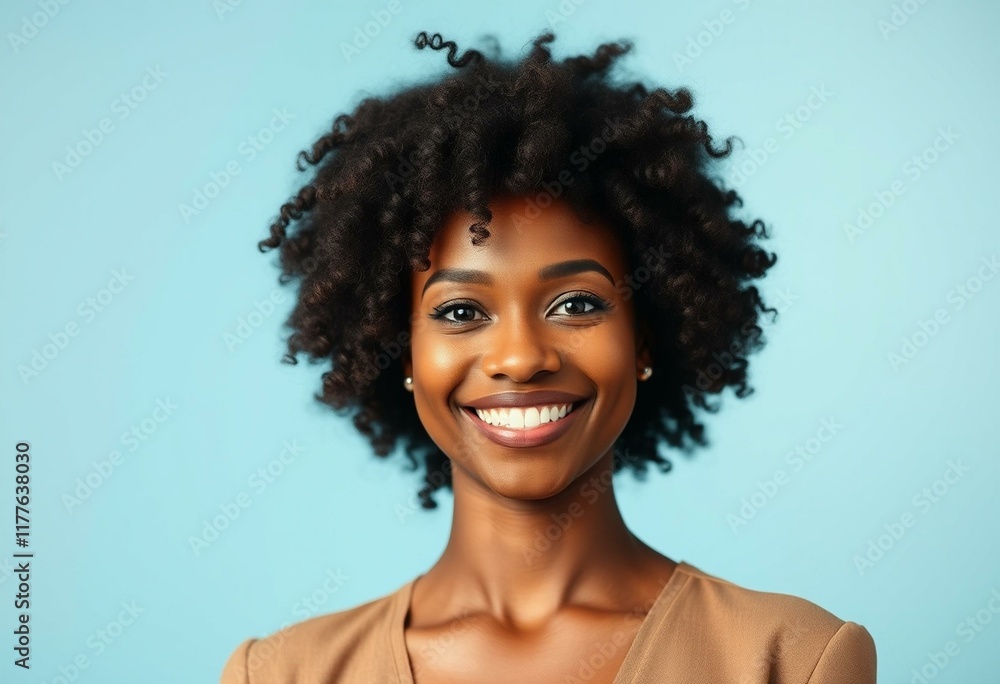 Portrait of a happy Afro-American woman with curly hair and a warm smile Portrait of a happy Afro-American woman with curly hair and a warm smile