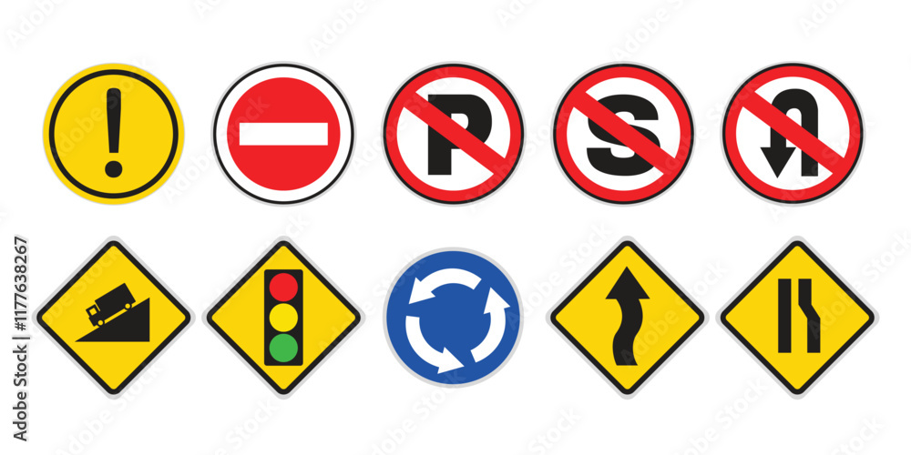 Set of traffic signs. Temporary warning signs. Vector illustration Set of traffic signs. Temporary warning signs. Vector illustration