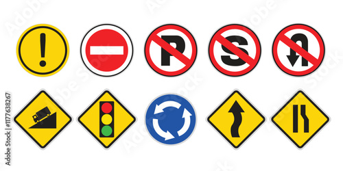 Set of traffic signs. Temporary warning signs. Vector illustration Free Download Set of traffic signs. Temporary warning signs. Vector illustration - GFXLoad
