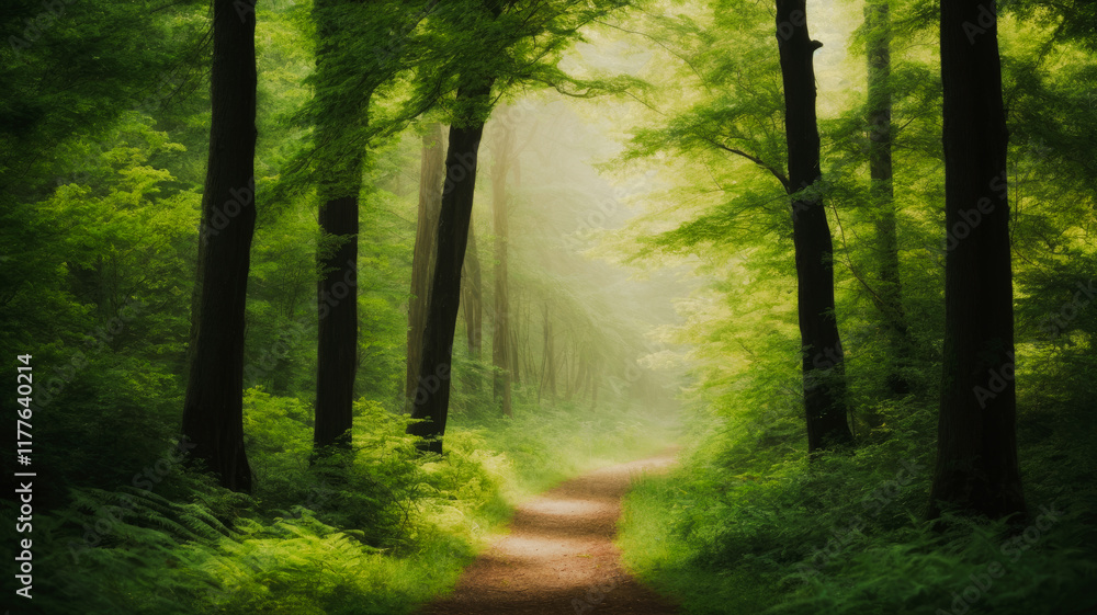 Fototapeta premium Enchanting Trail Through a Vibrant and Tranquil Forest