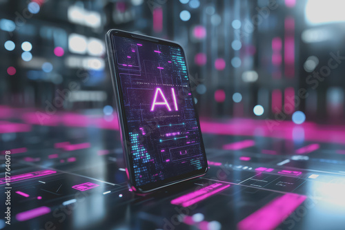 Mockup 3d of mobile technology with text 