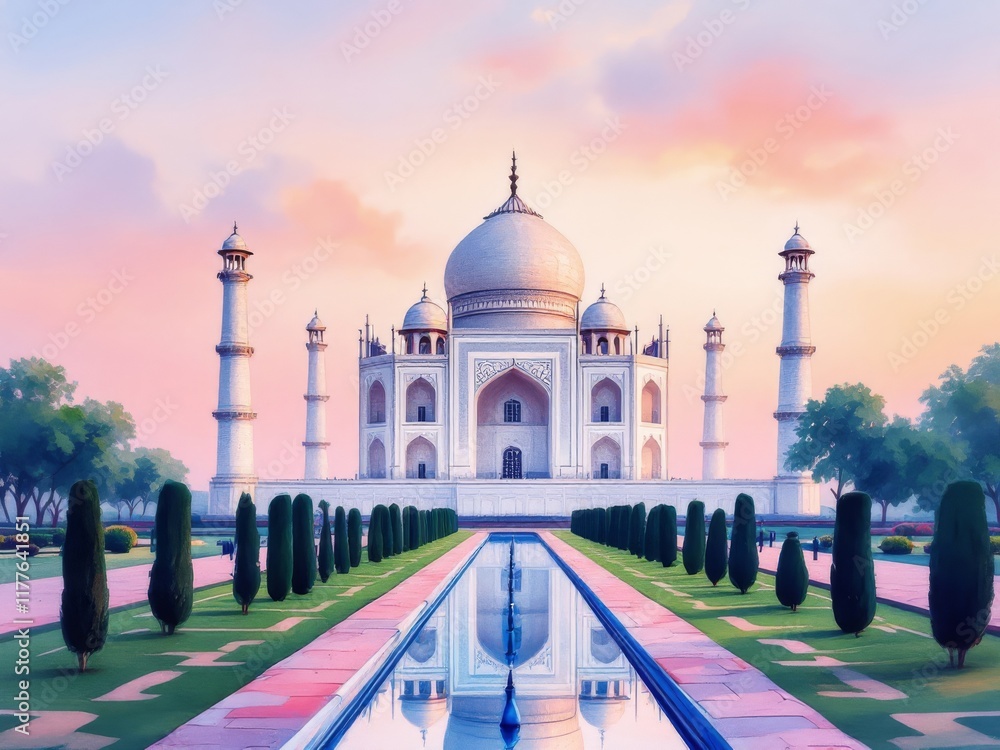 Fototapeta premium Timeless Elegance: Taj Mahal Hand-Drawn Illustration