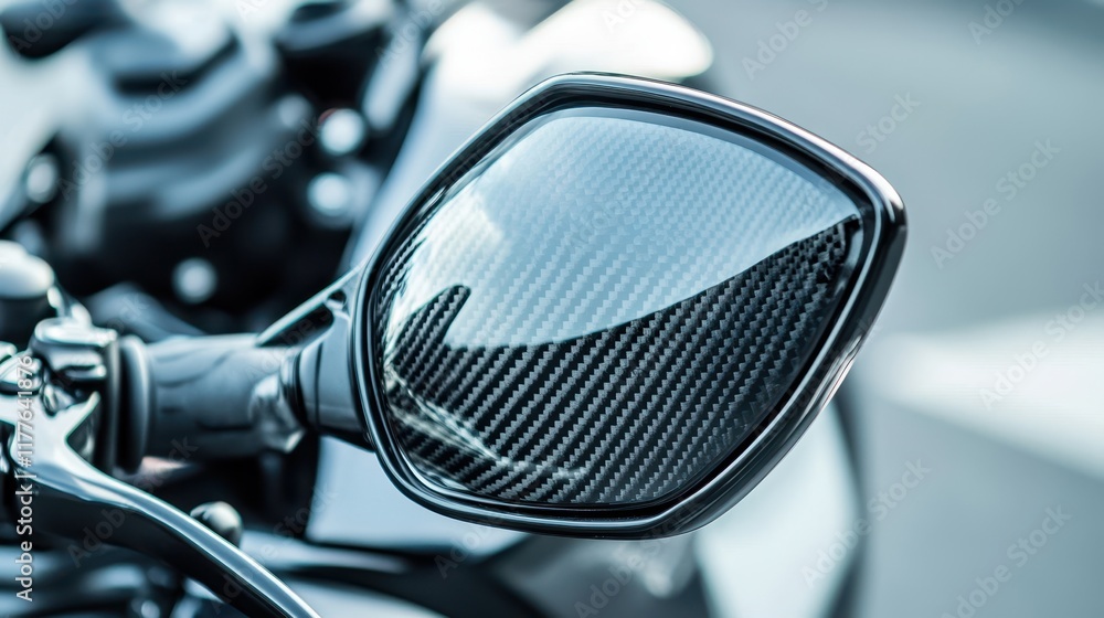 Close-up of Motorcycle Mirror with Carbon Fiber Finish Close-up of Motorcycle Mirror with Carbon Fiber Finish