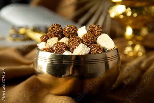 Sesame Balls with Jaggery and Ghee High Energetic Pre Workout and Maghe Sankranti Festival Concept