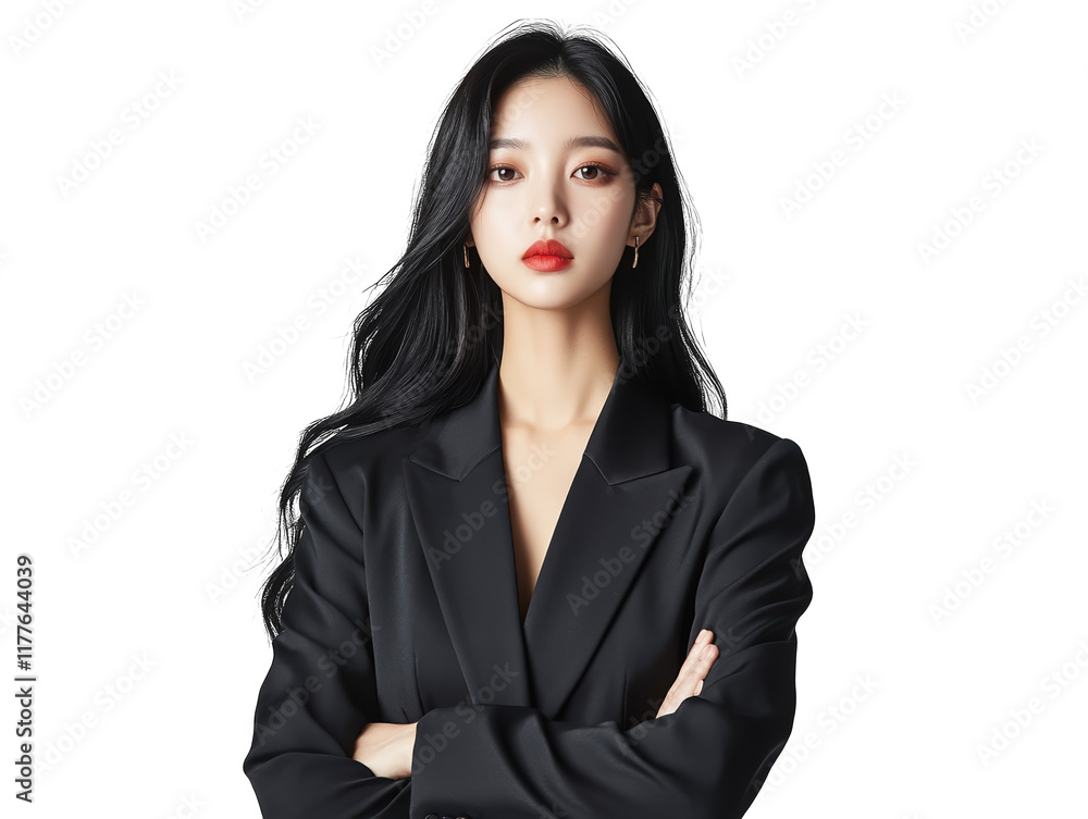 Confident businesswoman in black suit, a portrait of professional determination and success Confident businesswoman in black suit, a portrait of professional determination and success
