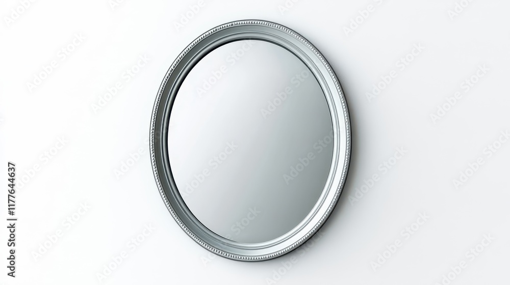 Elegant Round Mirror on White Wall Background Elegant Round Mirror on White Wall Background