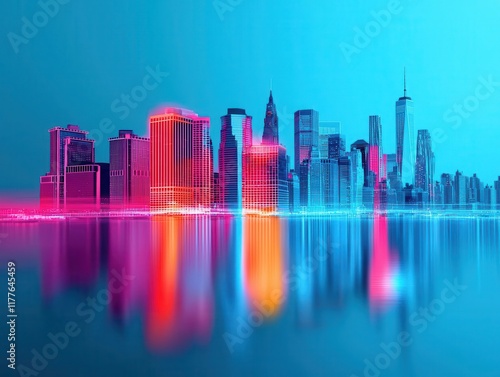 A thermal image of a city with visible cooling zones powered by renewables, adapting to rising temperatures