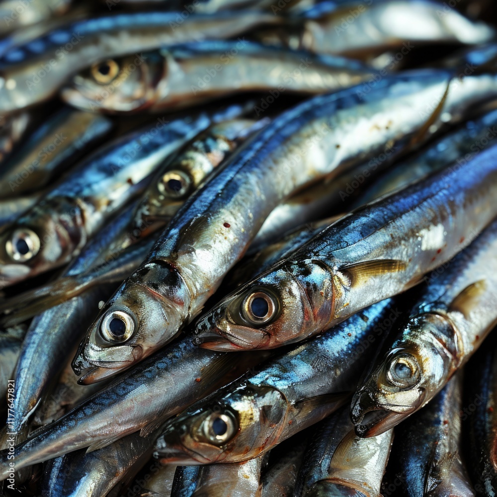 Obraz premium European Silver Anchovies: Seafood Market Freshness and Industry