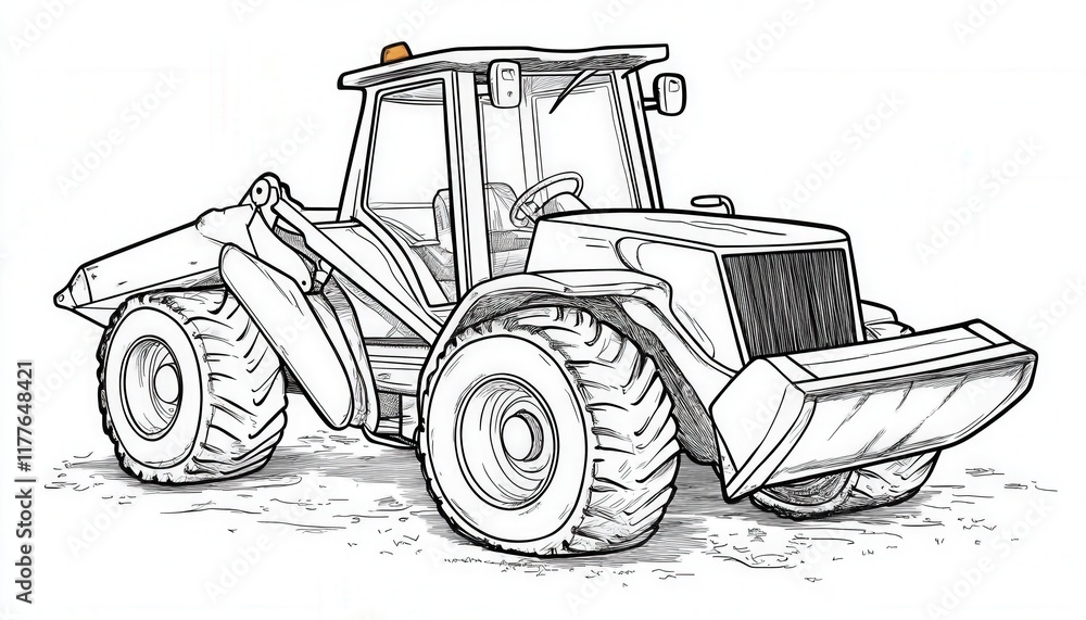 Naklejka premium A hand-drawn sketch of a backhoe loader. Ideal for construction, farming, or vehicle-themed coloring pages, illustrations, and educational materials.