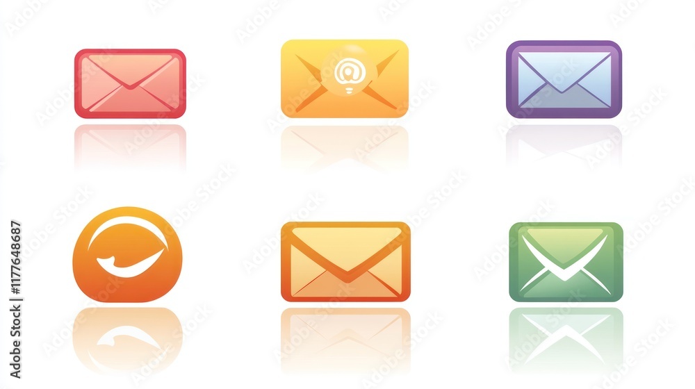 Collection of Colorful Email Icons: A Vibrant Set of Digital Mail Symbols Collection of Colorful Email Icons: A Vibrant Set of Digital Mail Symbols