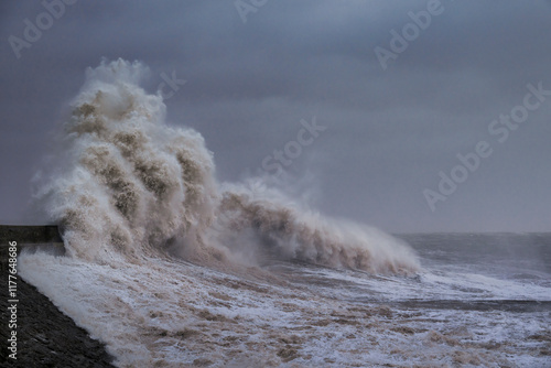 Fotografia A huge winter storm hitting the coast of the UK