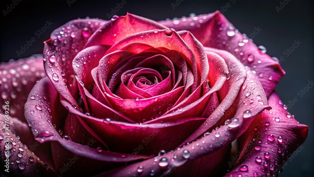 Pink Roses Wallpaper: Close-up Dew Drops on Dark Background