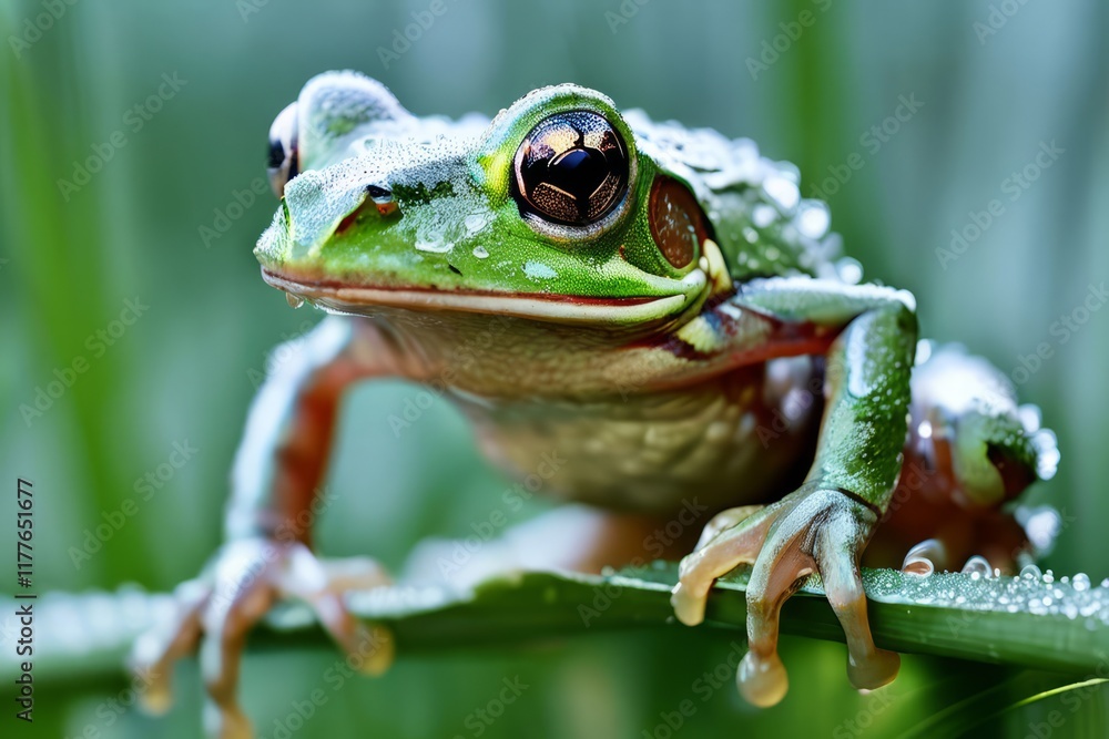 Obraz premium frog a leaping frog rendered in green chalk extends its long leg