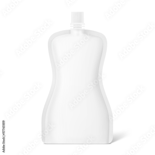 Spout pouch packaging bag mockup. Vector illustration isolated on white background. Front view. Can be use for template your design, presentation, promo, ad. EPS10.