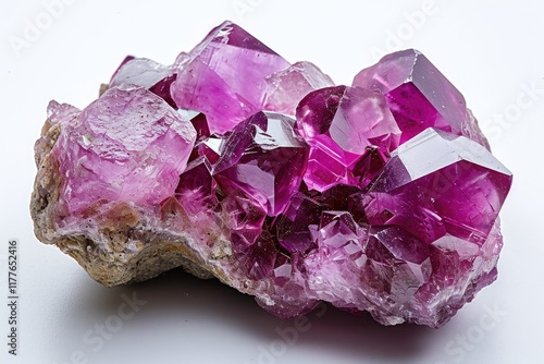 Fluorite Gemstone on White Background - Closeup Natural Rock Formation in Purple and Pink Colors photo