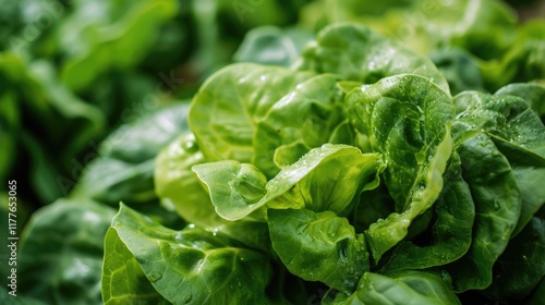 Fresh Butterhead Lettuce on Green Background with Crisp Texture