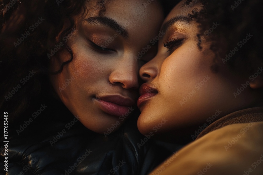 Intimate moment between two friends sharing a close hug during sunset in a cozy outdoor setting Intimate moment between two friends sharing a close hug during sunset in a cozy outdoor setting