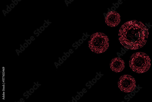 3d render Virus icons with black background. Monekypox, Mpox, Nipah virus. Lockdown Pandemic stop Novel Coronavirus covid-19 Corona warning. Pirola, delta, Embola, arcturus, marburg, omicron or omikro photo