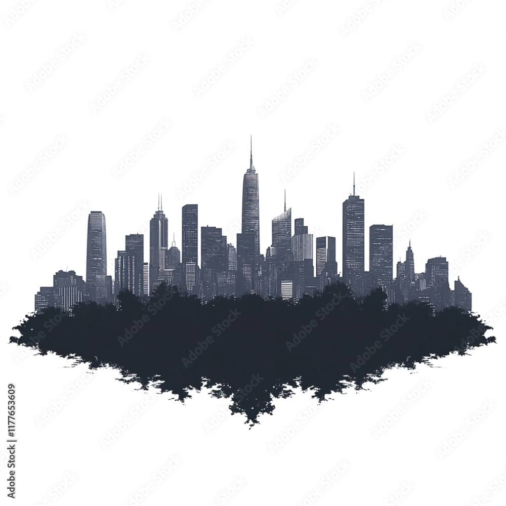Fototapeta premium A sleek, transparent silhouette of a city skyline with iconic modern buildings on transparent background, Urban Skyline Silhouette on transparent background,