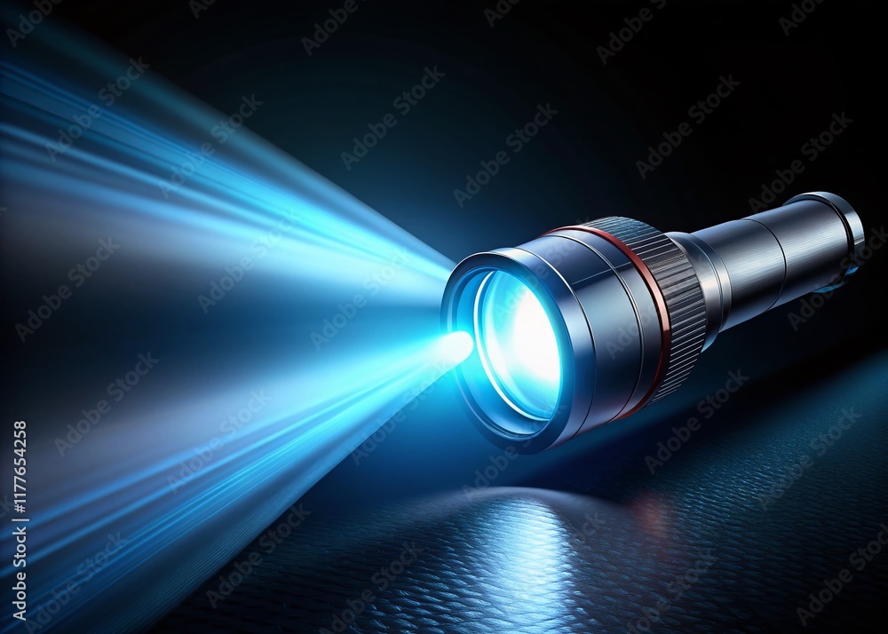 Powerful Flashlight Beam Cutting Through Darkness - Stock Photo Powerful Flashlight Beam Cutting Through Darkness - Stock Photo