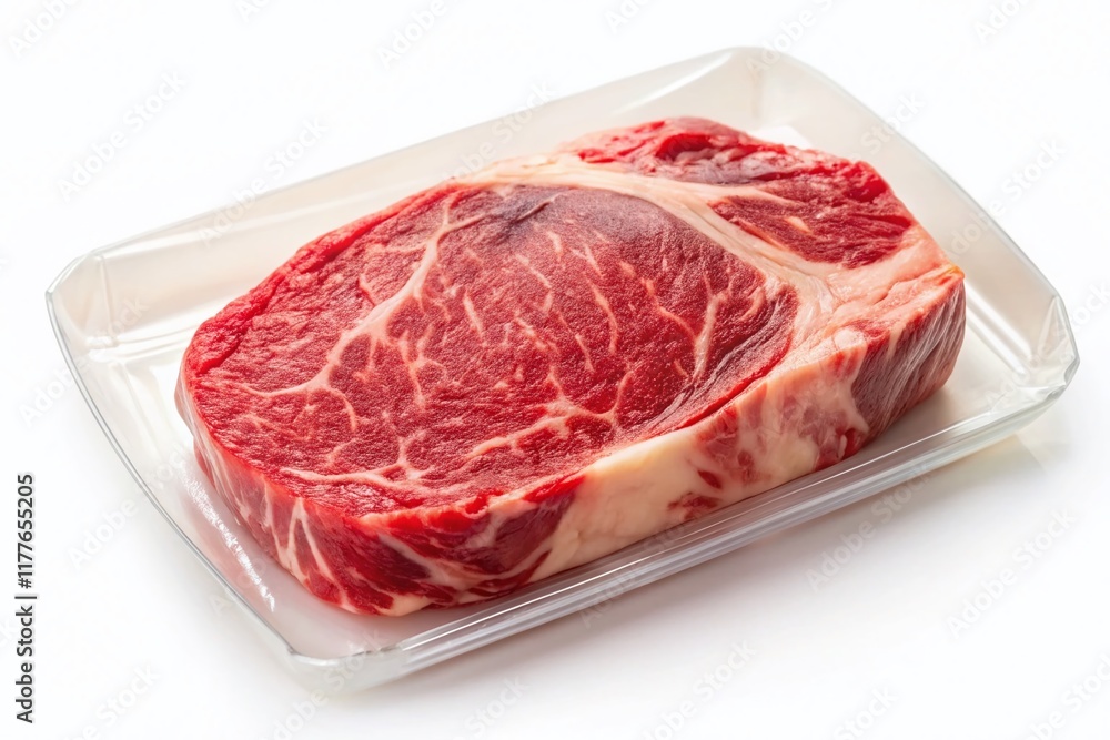 Premium Vacuum-Sealed Beef Steak, Isolated on White Background - Perfect for Culinary Websites and Menus
