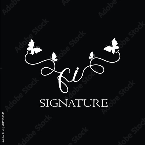 FI Handwritten initial letter, FI simple signature vector logo with butterfly shape variation, beauty, photography letter logo design. F I